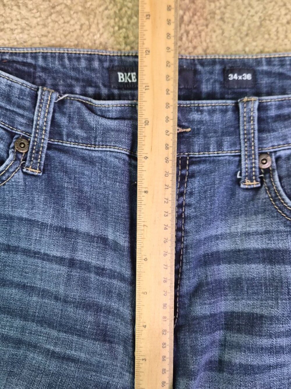BKE Mason Jeans Mens Size 34x36 Blue Denim Taper Stretch Buckle Western F774 - Picture 9 of 12